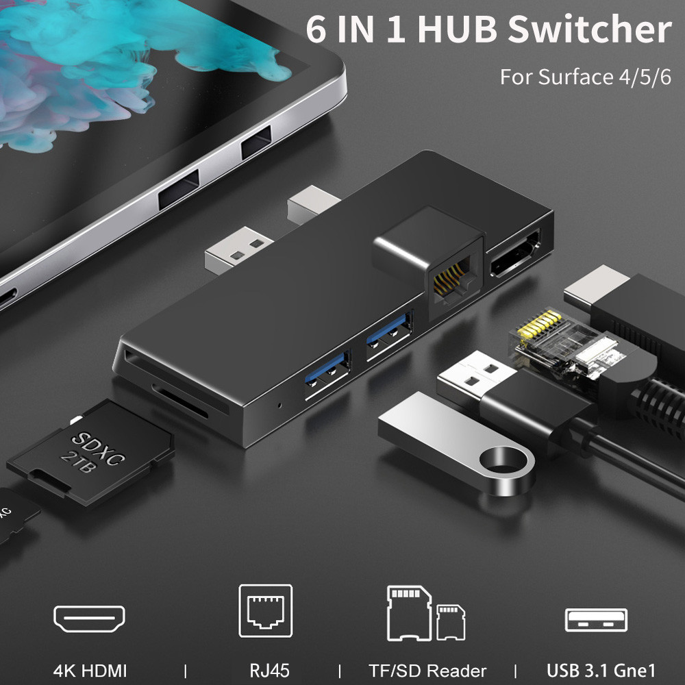 Jual tebe USB hub for Microsoft Surface pro 6/4/5 6 IN 1 USB/Mini DP to ...