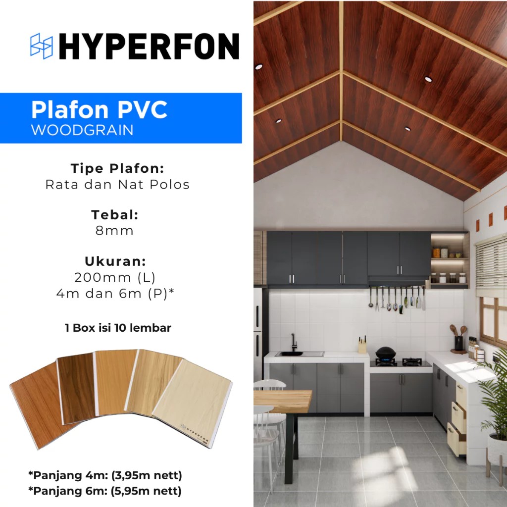 Jual Hyperfon Plafon PVC by TACO Serat Kayu Doff Tebal 8mm Panjang 4 ...