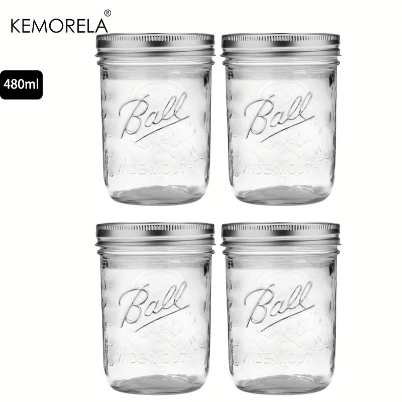 Jual KEMORELA 2/4PCS Wide Mouth Glass Mason Jars with Lids - 470ML for ...