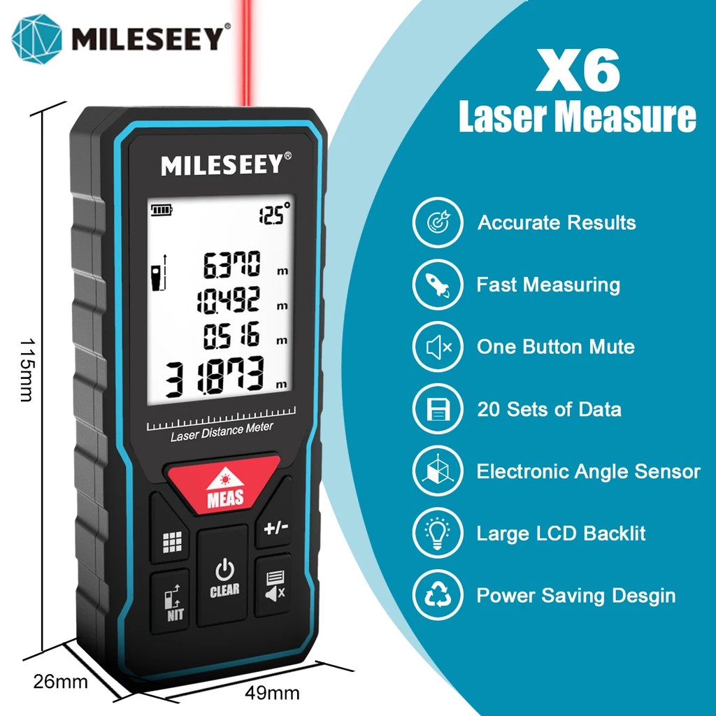 Jual JUAL MILESEEY X6 Laser tape measure 40M 60M 80M 100M, Professional ...