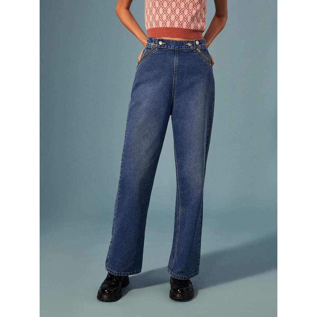 Jual Pomelo - Jeans Wanita - Classic Straight Jeans - Blue | Shopee ...