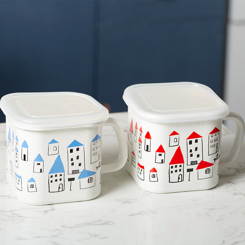 Jual Japanese Style Multi-functional Square Enamel Cup Dormitory ...
