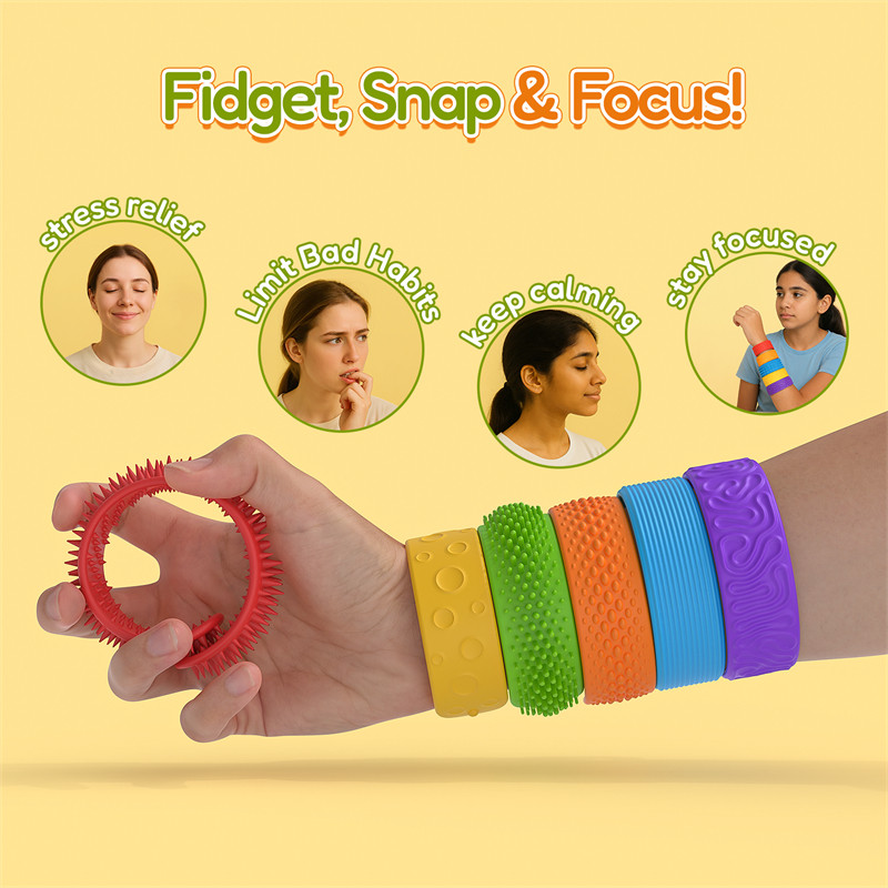 Jual 6 Pack Slap Bracelet Fidget Toys Textured Silicone Sensory Stress ...