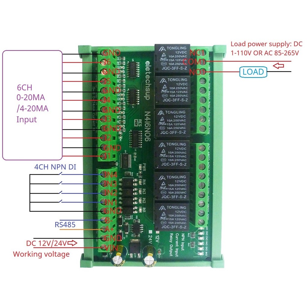 Jual 4-20MA 6AI-4DI-6DO Analog Digital Mixed Remote IO Module RS485 ...