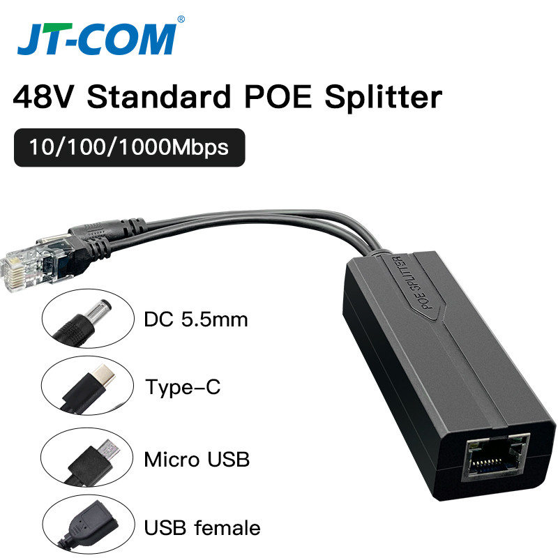Jual Standard POE Splitter 48V to 5V 12V 1.2A 2A Micro USB tpye-C 100M ...