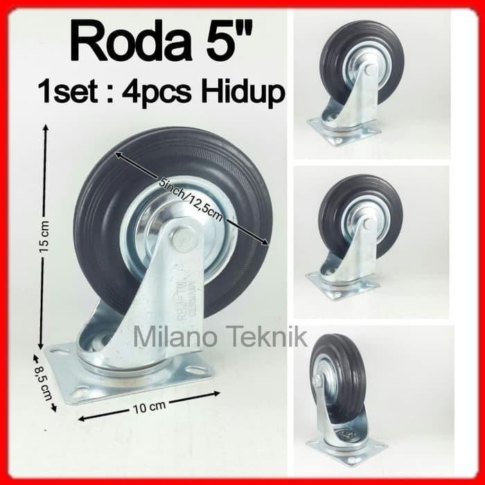 Jual Roda Troli 5 inchi 1set(4Hidup) Roda Karet/Etalase/Gerobak/Trolley ...