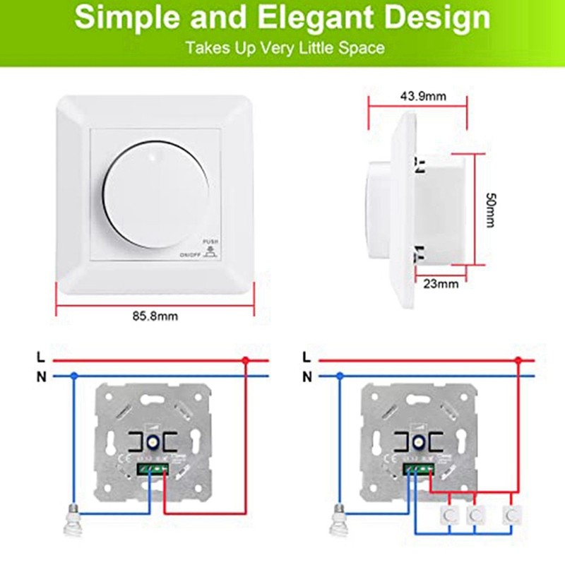 Jual 2X LED Dimmer Switch, Flush-Mounted Dimmer For Dimmable LED And ...