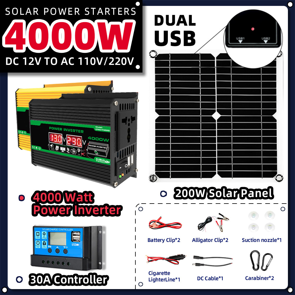Jual 200W solar panels kits set 4000watts 220v/110v Inverter ...
