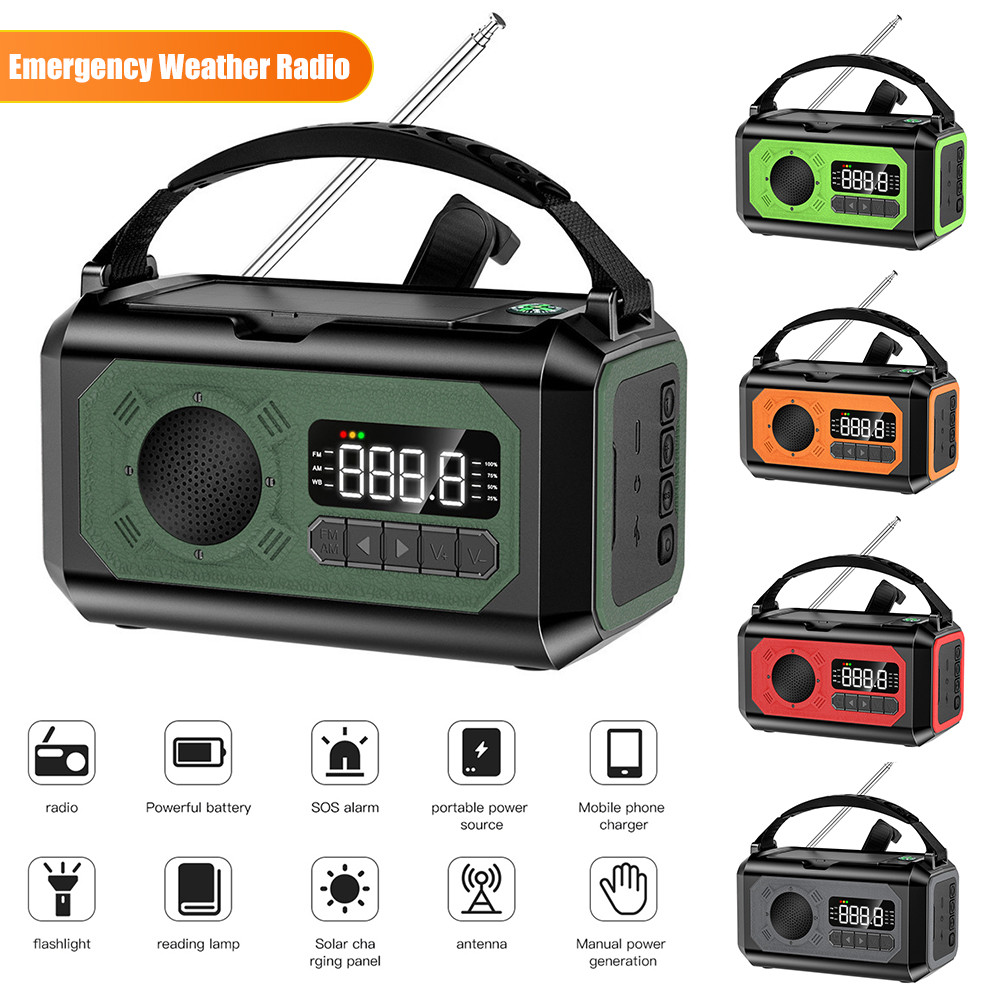Jual 12000mAh Emergency Weather Radio with 2 Solar Panels Hand Crank ...