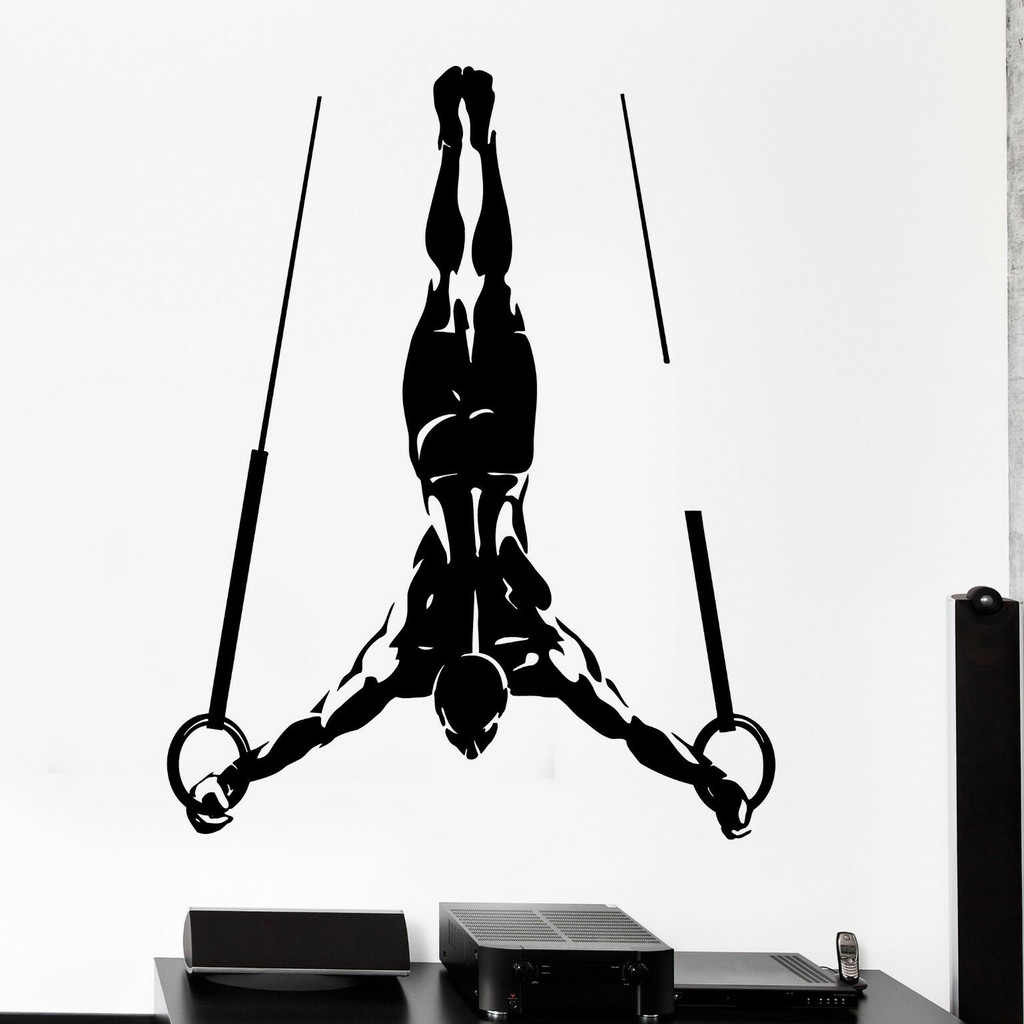 Jual Gymnastic Rings Wall Sticker Sport Muscle Man Vinyl Decal Gym Room ...