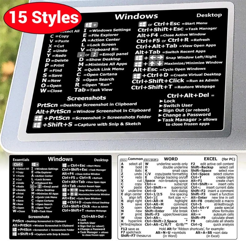 Jual 15 Styles Computer Keyboard Shortcut Reference Sticker Adhesive ...