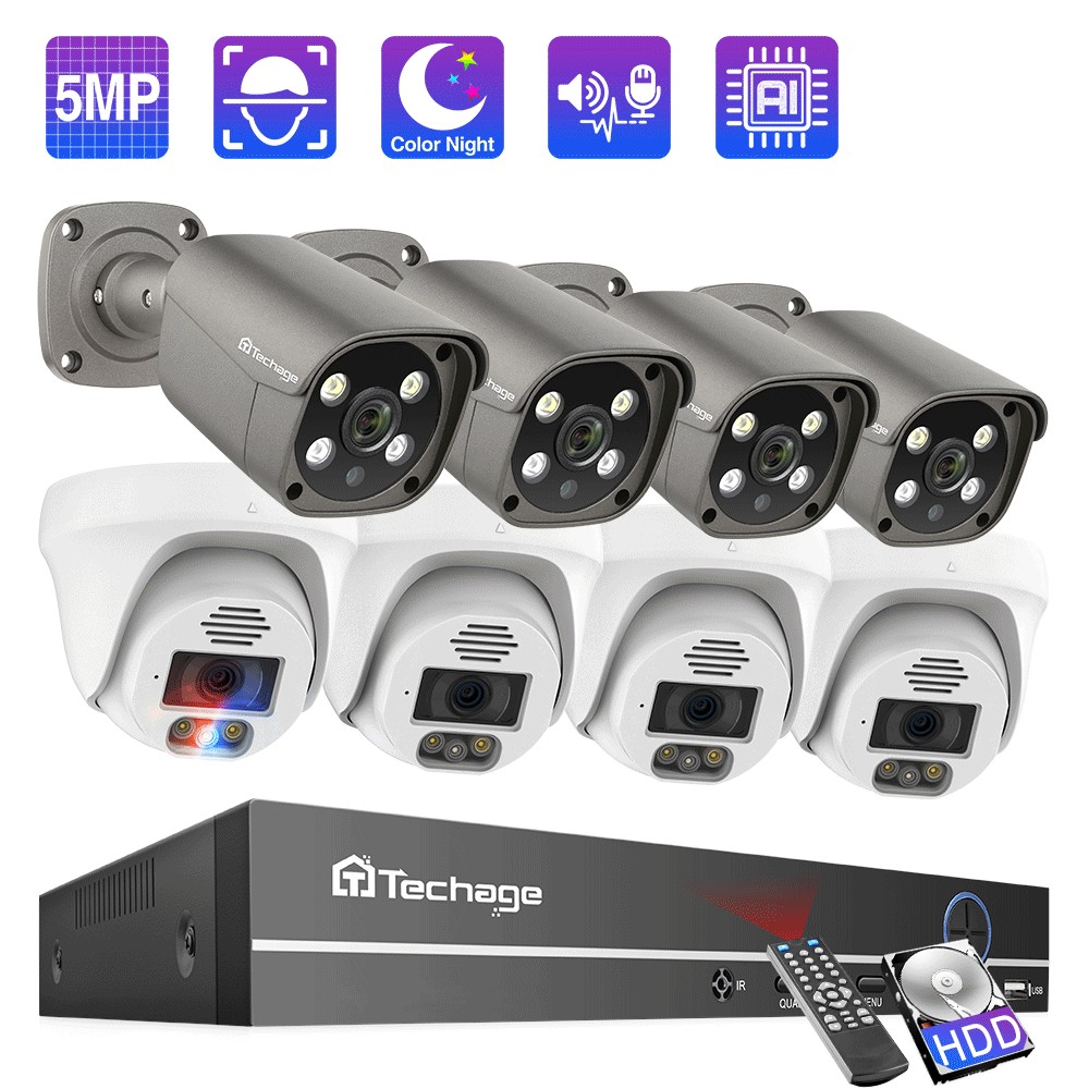 Jual Techage H.265 POE Security Camera Outdoor 8CH HD 5MP IP Camera NVR ...
