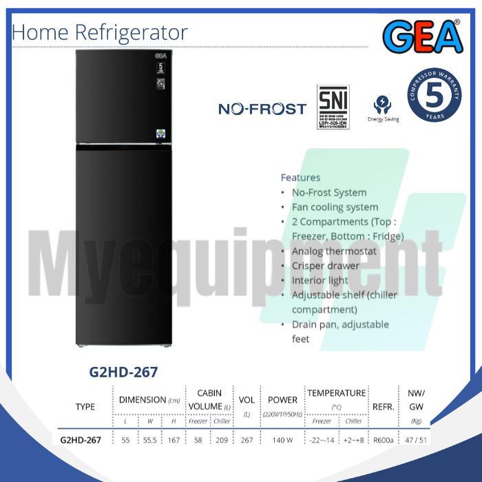 Jual KULKAS 2 PINTU HOME REFRIGERATOR GEA G2HD-267 | Shopee Indonesia