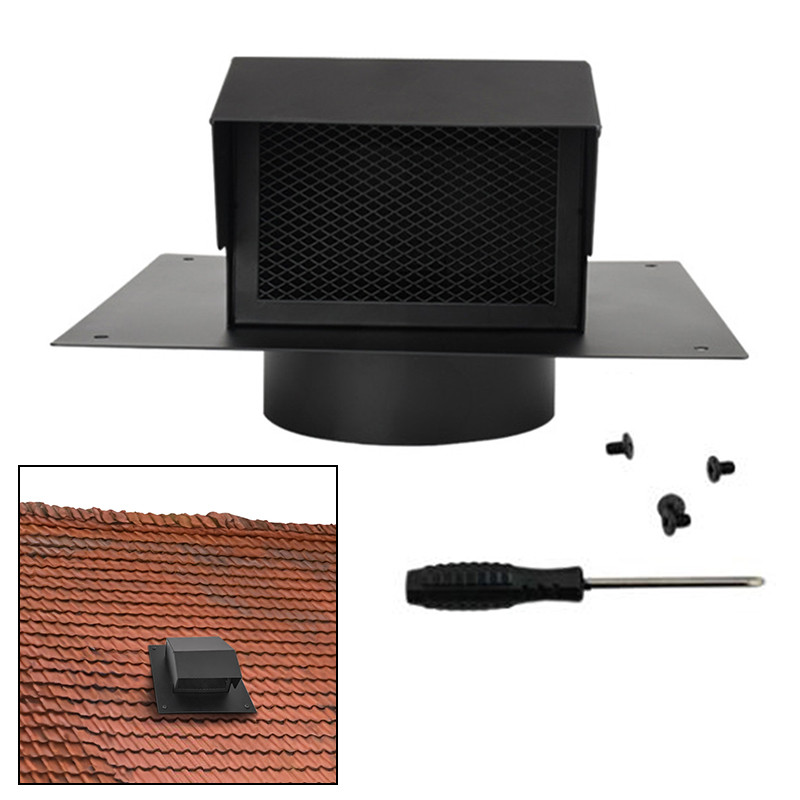 8 Inch Removable Roof Vent Cap, 430 Stainless Steel Roof Vents for Hoes, 8 Inch Exhat Vent for Ventilation System-with Damper, Rainproof and Snowproof(Black
