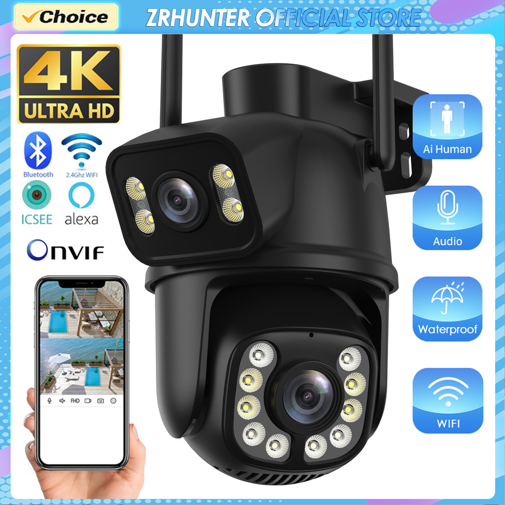 Jual Outdoor Wireless Security IP Camera 4K 8MP HD Dual Lens External ...