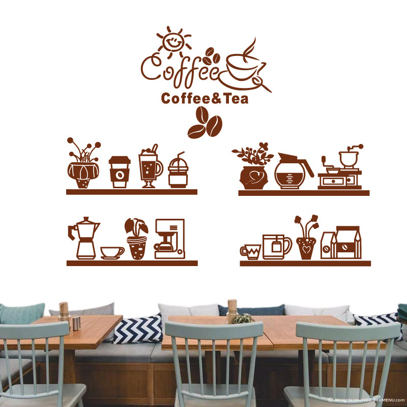 Jual Coffee Shop Sticker Tea Decal Cafe Vinyl Art Wall Decals Decor ...