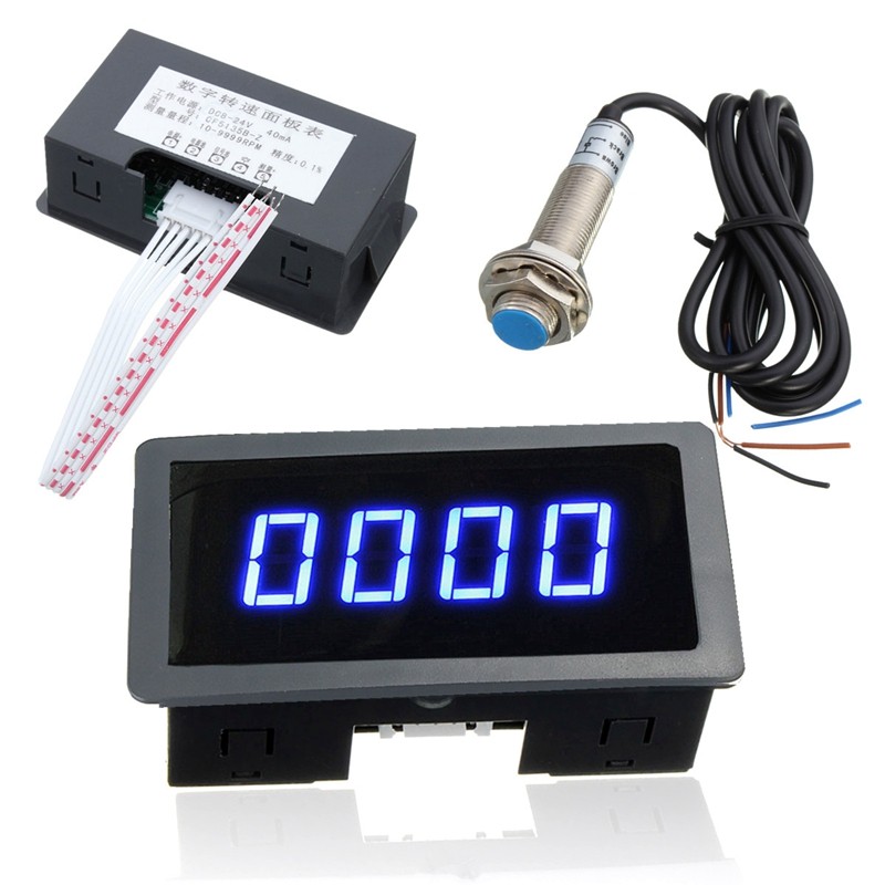 Jual 4 Digital Led Blue Green Tachometer Gauge Rpm Speed Meter+Hall ...
