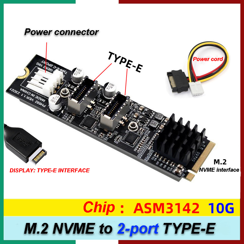 Jual 10Gbps Dual Type E USB 3.1 Front Panel Socket to NVME NGFF M-Key ...