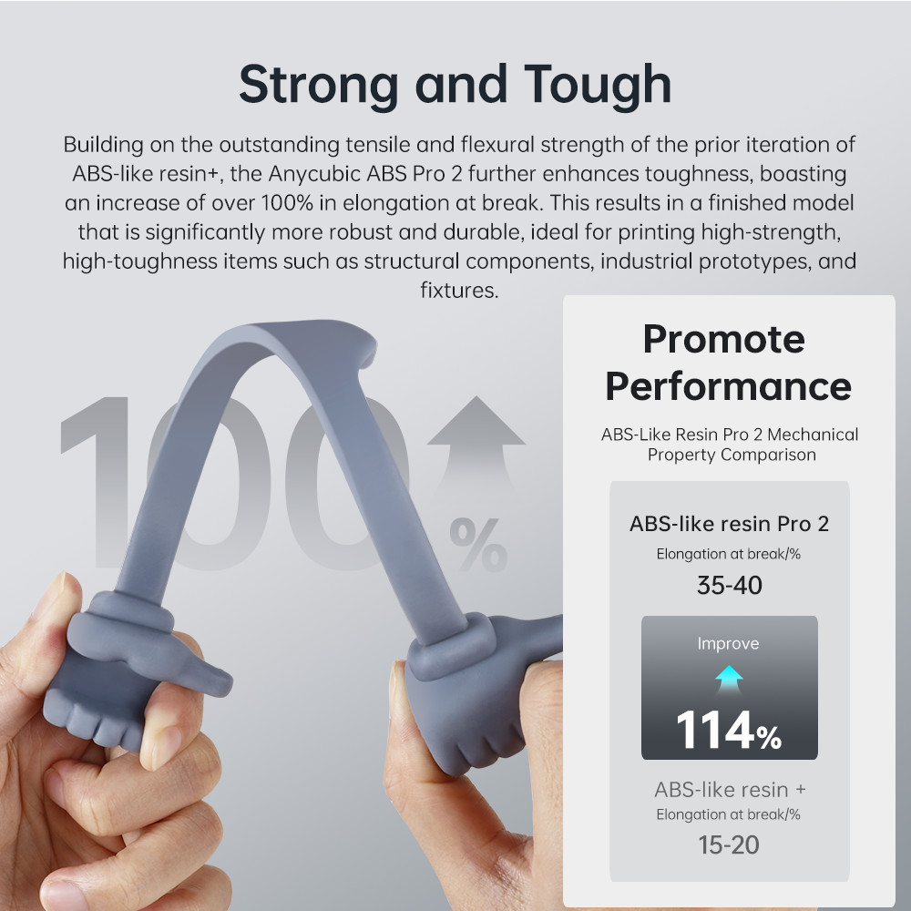 ANYCUBIC ABS-Like Resin Pro 2 - 8K 3D Printing Resin With High Strength & Toughness, 1kg Grey