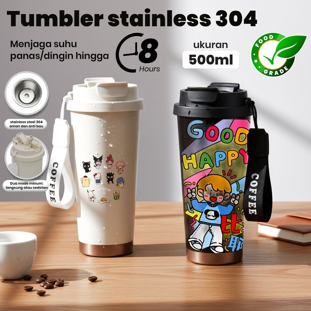 Jual Tumbler Botol Minum Stainless Steel 304 Food Grade 500ml Aesthetic ...