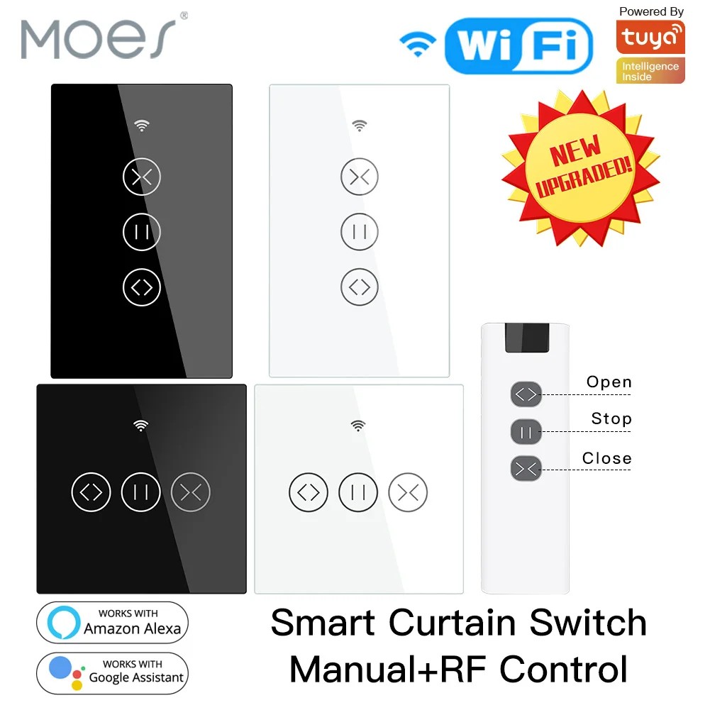 Jual Moes WiFi RF433 Smart Touch Curtain Roller Blinds Motor Switch ...