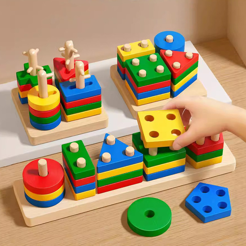 Jual Montessori Toy Wooden Building Blocks Early Learning Educational ...