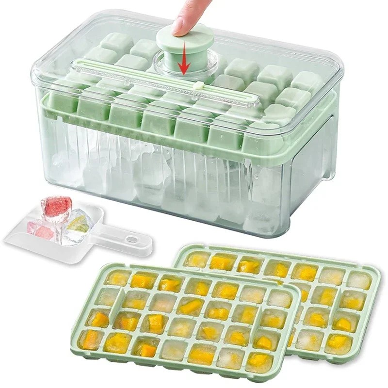 Jual 28/56 Grid Ice Cube Mold Reusable Refrigerator Ice Maker One-touch ...