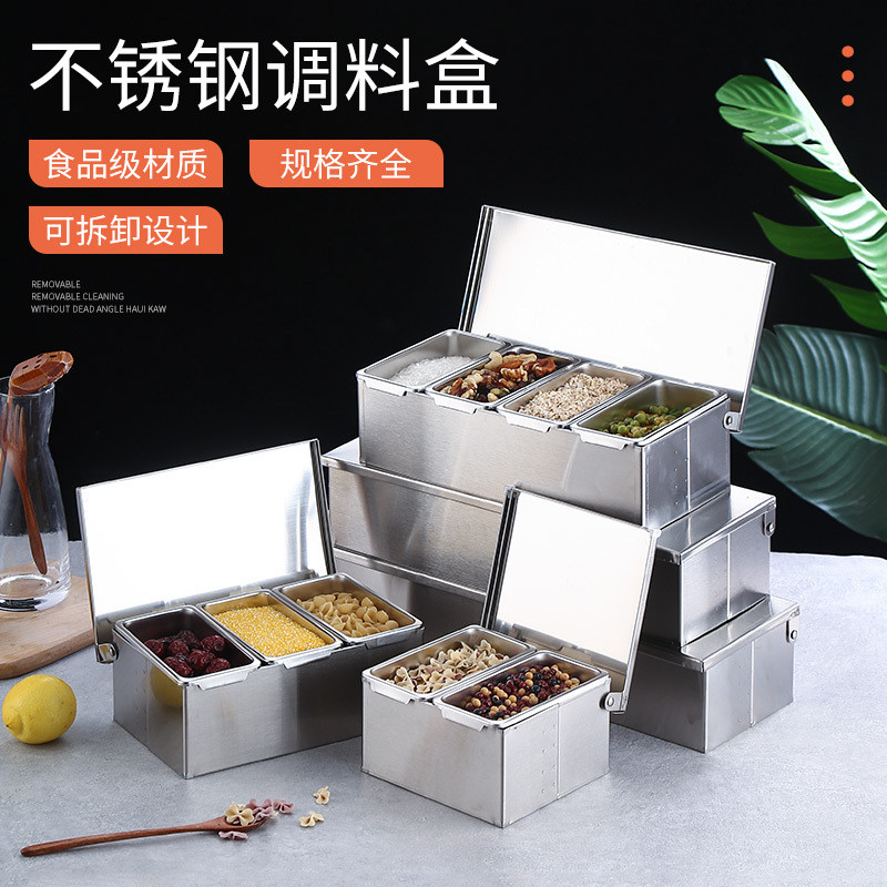 Jual Stainless Steel 2/3/4/5/6 Section Ingredients Box Salt Sugar ...
