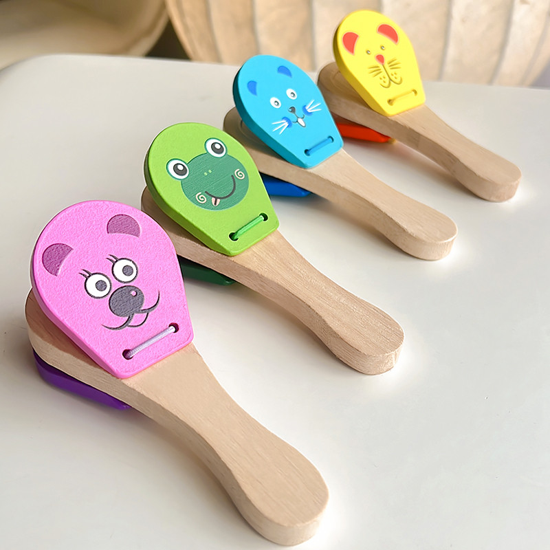 Jual Kids Cartoon Wooden Castanets Bells Music Instruments Baby Clapper ...