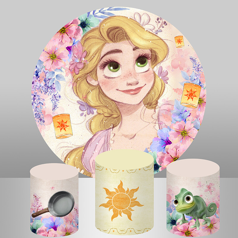 Jual Tangled Rapunzel Princess Round Backdrops Pink Flowers Frog Girl's ...