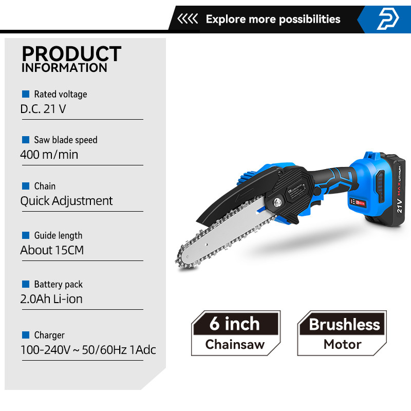 Jual 21V ChainSaw Brushless Pruning Saw Electric Portable 6 inch Mini ...