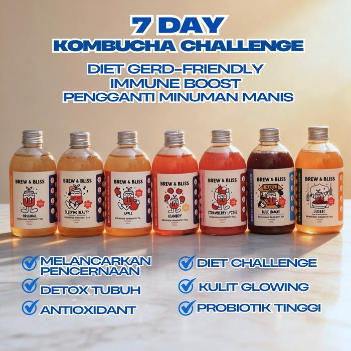 Kombucha - 7 Hari Challenge 7 Botol 250 Ml - Paket Minuman Gerd Friendly Asam Lambung Detox