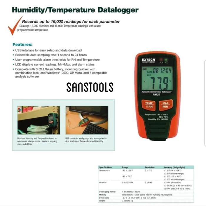 Jual Extech RHT20 hummidity and temperature data logger logging RHT-20 ...