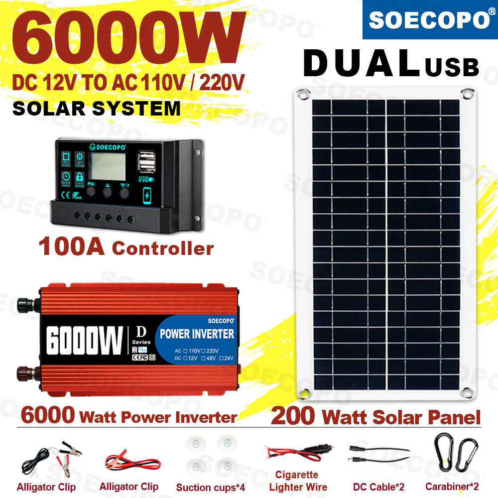 Jual 6000W Solar System Complete Kit 12V To 110V/220V 100A Controller ...