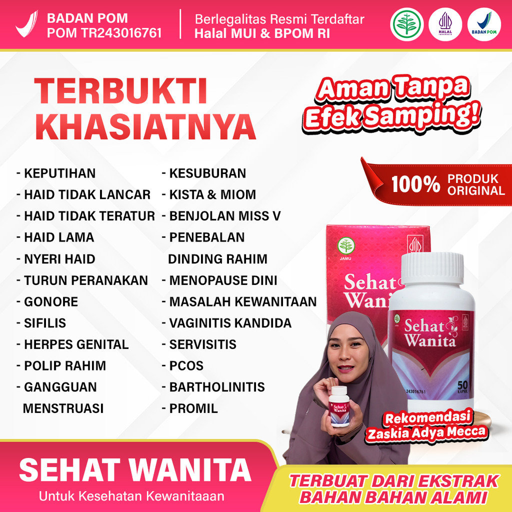 Sehat Wanita Asli Atasi Infeksi Jamur & Bakteri Jahat Pada Kewanitaan - Isi 100 Kapsul BPOM HALAL INDONESIA