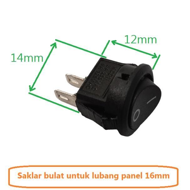 Jual Saklar On Off Rocker Switch Bulat 2 Pin Hitam Panel 16mm lubang ...