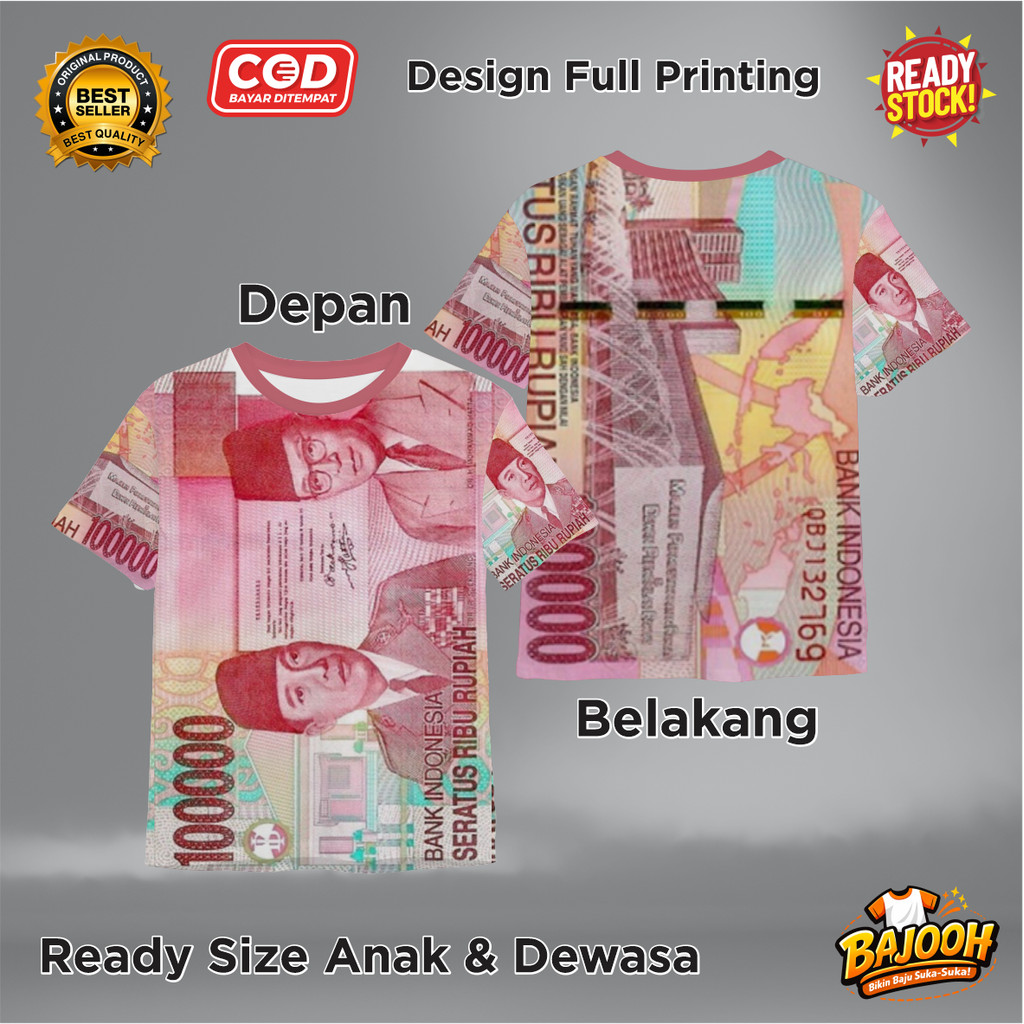 Jual Kaos Uang Seratus Ribu 100k Pecahan Rupiah Cepe Full Printing ...