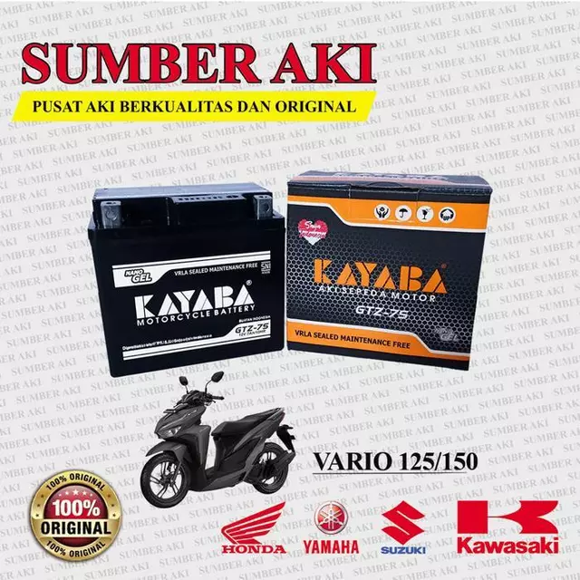 Sedia Aki VARIO 125/150 KAYABA GTZ7S ACCU KERING Sonic Motorcycle Gear Blade - Aksesoris Sepeda Motor