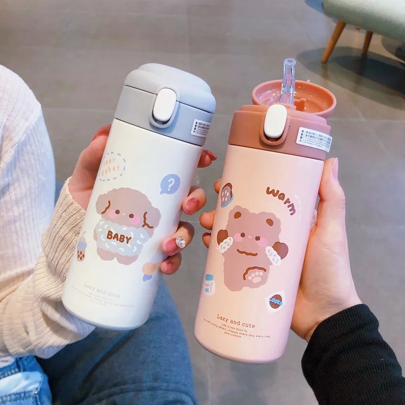 Jual 380Ml Thermos Flask Cute Cartoon 304 Stainless Steel Thermal Water ...