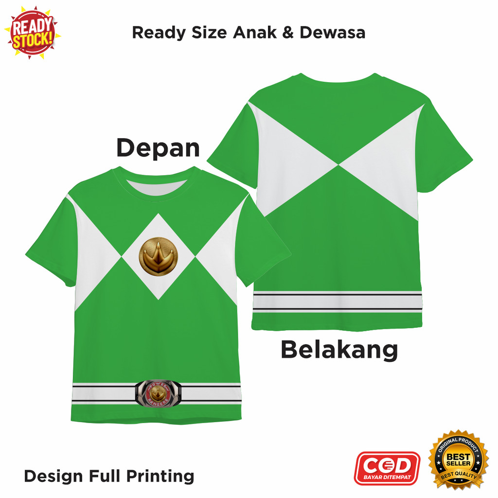 Jual Kaos Power Rangers Hijau Full Printing Keren | Baju 3D Anak dan ...