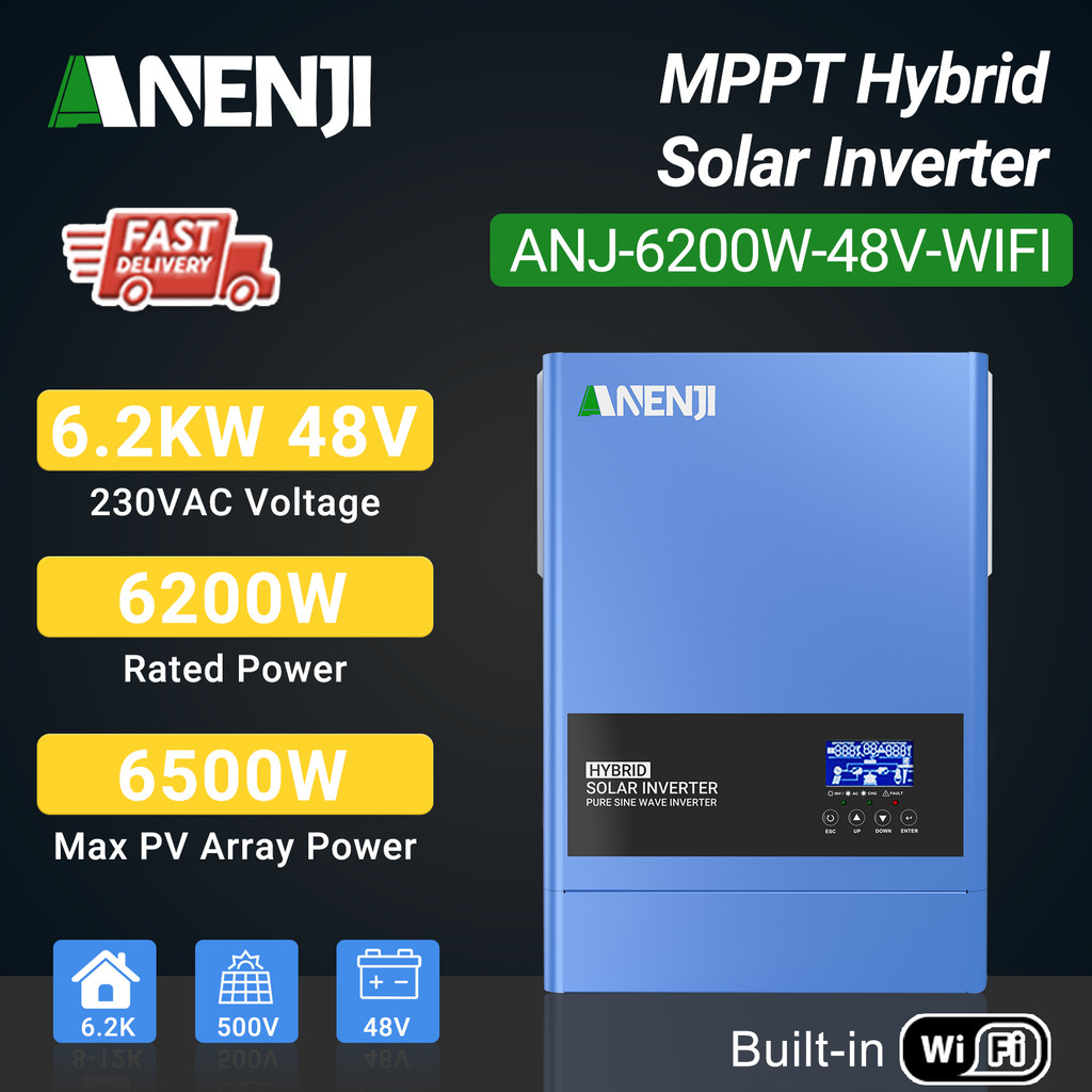 Jual ANENJI 6.2KW Hybrid Solar Inverter 48V 220V Pure Sine Wave WIFI On ...
