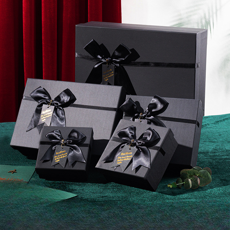 Jual Paper Carton Gift Box Black Rectangular Bow Ribbon Gift Box Large ...
