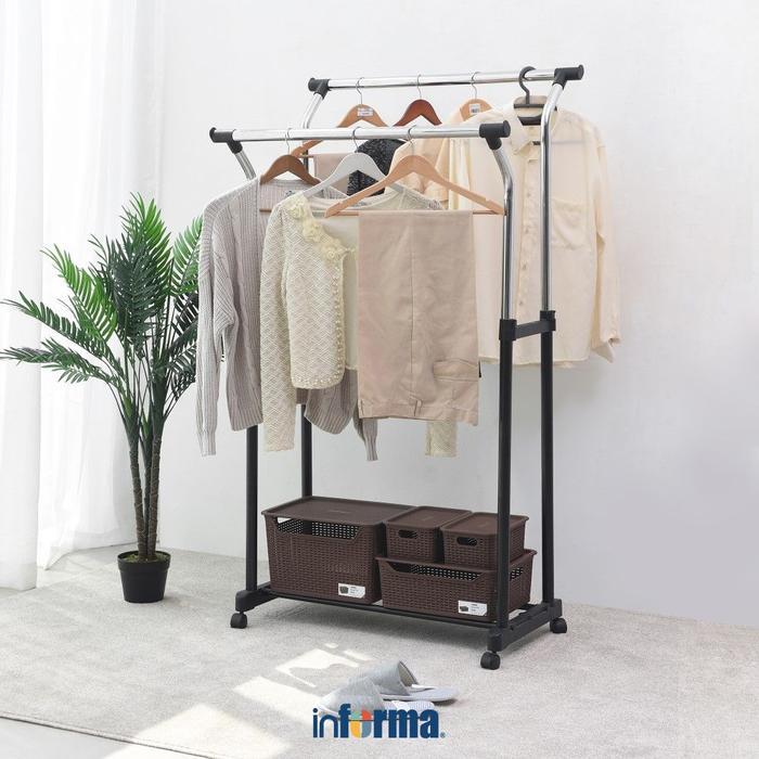 Jual Informa 85.5X57.5X174 cm Gantungan Pakaian Double - Hitam Rak Baju ...
