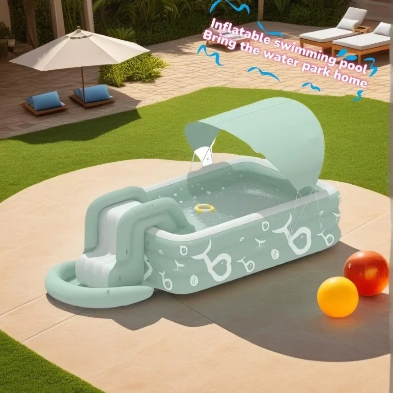 Jual Large Inflatable Pool With Slide Shade Inflatable Slide Cover ...