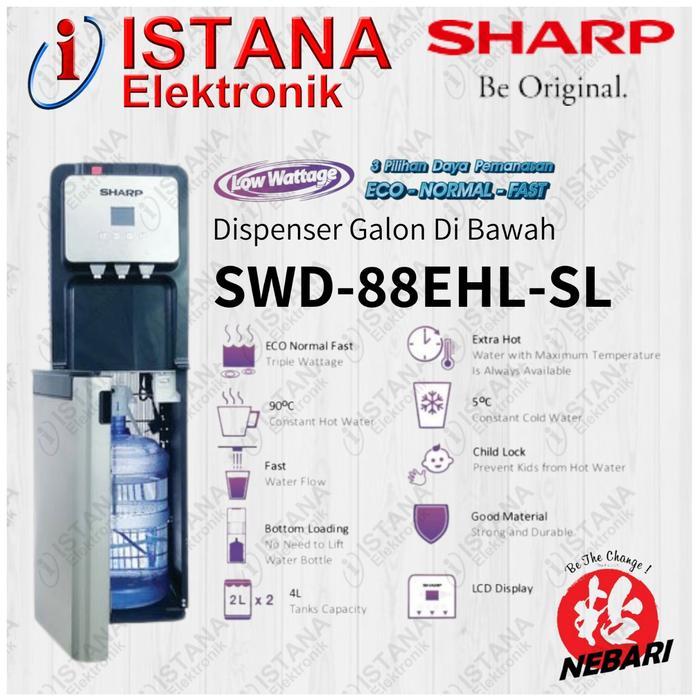 Jual SHARP DISPENSER GALON BAWAH/BOTTOM LOADING LOW WATT SWD-88EHL-SL ...