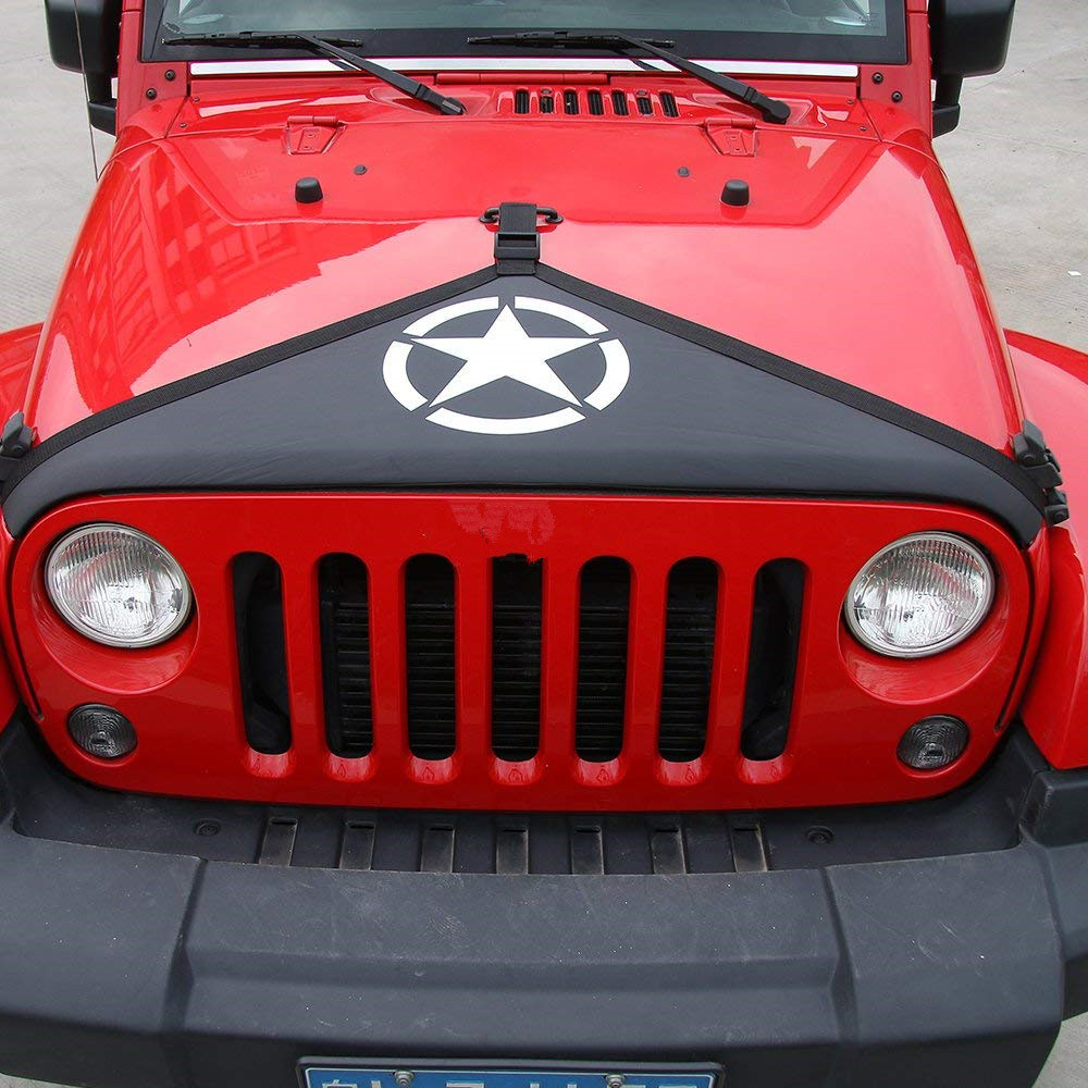 Front Hood Bra Cover T-Style Protector Decoration for Jeep Wrangler TJ 1997-2006 Black Five-Pointed Star
