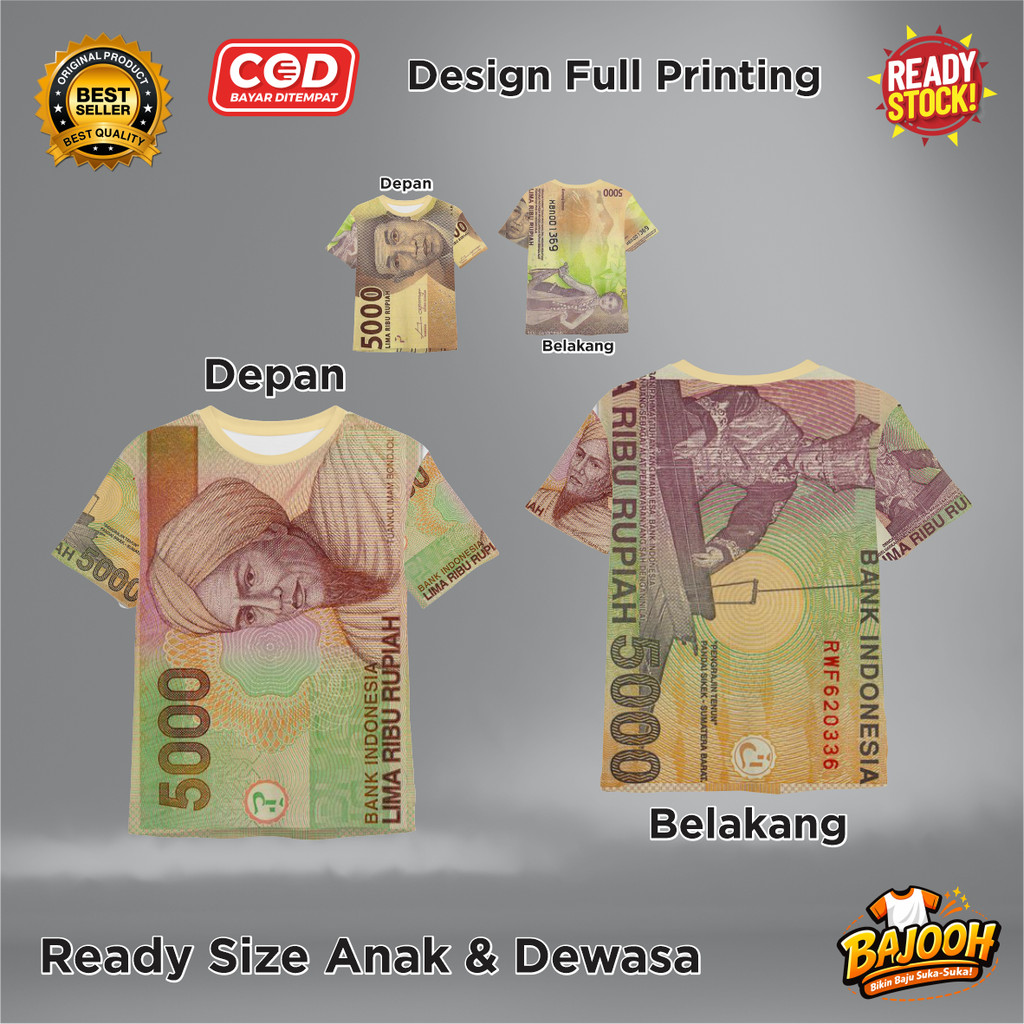Jual Kaos Uang Lima Ribu 5000 Pecahan Rupiah GocengFull Printing Keren ...
