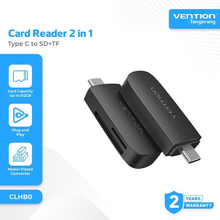 Jual Vention Card Reader 2 In 1 Usb Type C To Sd+Tf Black Single Drive ...