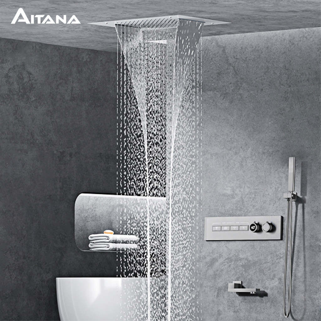Jual Luxury black brass shower system wall-mounted LED digital display ...