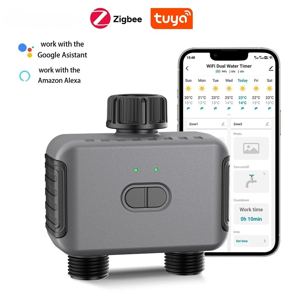 Jual Zigbee Automatic Smart Water Timer 1/2 Ways Garden Drip Irrigation ...
